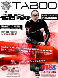 1 апреля в Mixx Discotheque играет Taboo Black Eyed Peas. На танцполе лучшие DJ