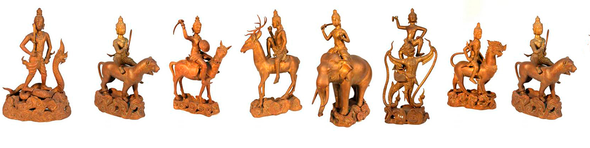 Некоторые из статуй Наваграхи. Согласно традиционным тайским и индуистским астрологическим убеждениям, каждый человек защищен божеством со дня своего рождения 