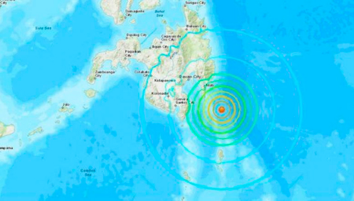 Землетрясение, силой 7,1 балла у Восточного Давао. Фото Геологической службы США 29 декабря